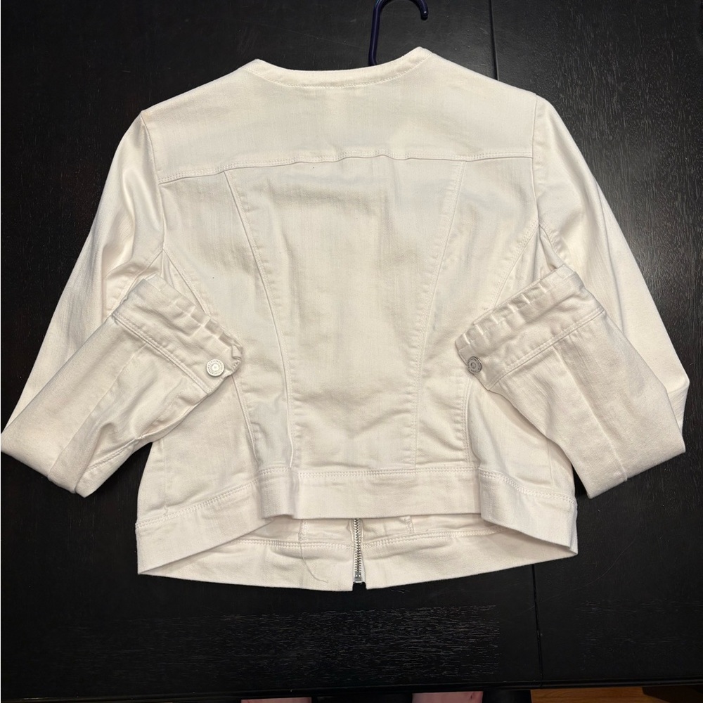 White House Black Market white jacket with ruffle detail